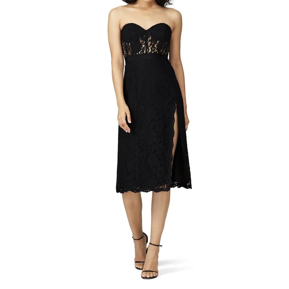 Fame & Partners Laces Mariposa Black Lace Strapless Sweetheart Slit Dress Sz‎ 10